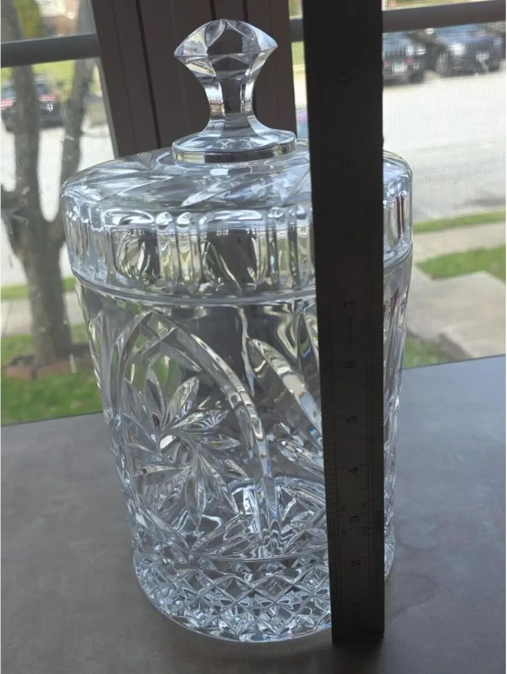 Vintage St George Lead Clear Crystal Barrel Cookie Jar & Lid